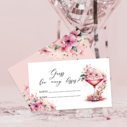 Carte D'accompagnement Pink Floral Devine combien de baisers jeu nuptiale