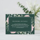 Carte D'accompagnement Pink Floral Eucalyptus Emerald Wedding Details (Debout devant)