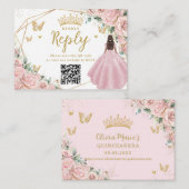Carte D'accompagnement Pink Floral Princess Quinceanera RSVP QR Code (Devant / Derrière)