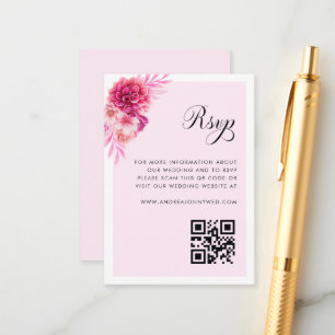 Carte D'accompagnement Pink Floral Script QR Code Mariage simple RSVP