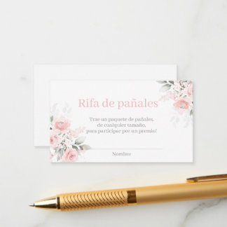Carte D'accompagnement Pink Floral Spanish Diaper Raffle Baby Shower Girl