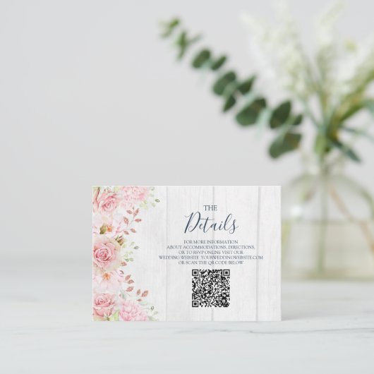 Carte D'accompagnement Pink Floral Spring Wedding QR code Details Insert (Debout devant)