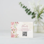 Carte D'accompagnement Pink Floral Spring Wedding QR code Details Insert (Debout devant)