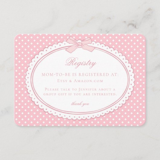 Carte D'accompagnement Pink Gingham Coquette Bow Baby Registry (Devant)