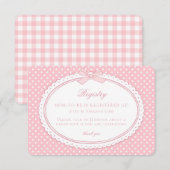 Carte D'accompagnement Pink Gingham Coquette Bow Baby Registry (Devant / Derrière)