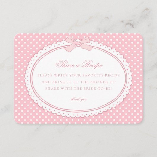 Carte D'accompagnement Pink Gingham Coquette Bow Share a Recipe (Devant)