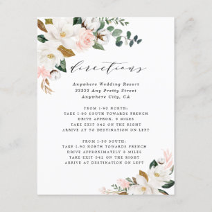 Carte D'accompagnement Pink Gold Blanc Magnolia Floral Directions Mariage