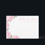 Carte D'accompagnement Pink Hydrangea Flower Blooms Floral Advice Card<br><div class="desc">Cette jolie carte florale présente des fleurs d'hydrangée aquarelle et votre texte personnalisé. Utilisez le modèle pour remplir vos informations. La fonction "Personnaliser plus loin" permet de modifier la police (taille,  style,  couleur),  d'ajouter des lignes de texte,  de modifier la disposition et d'ajouter du texte à l'arrière.</div>