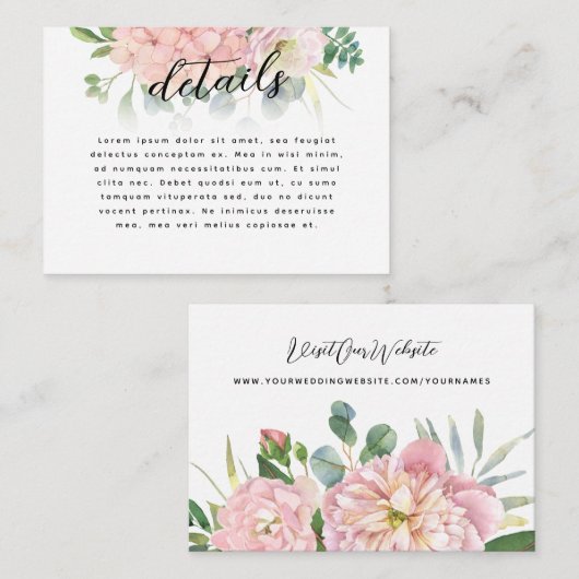 Carte D'accompagnement Pink Hydrangea Wedding (Devant / Derrière)