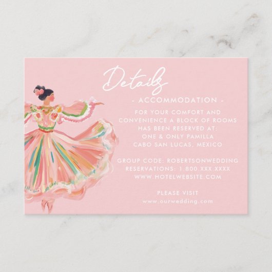 Carte D'accompagnement Pink Mexican Dancer | Destination Wedding (Devant)