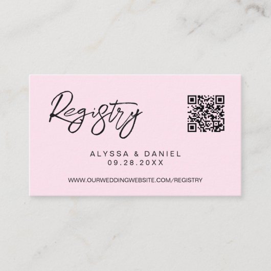 Carte D'accompagnement Pink Modern QR code wedding registry custom small (Devant)