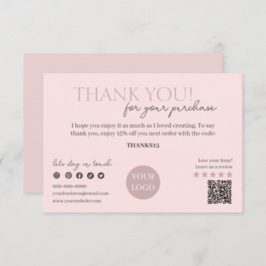 Carte D'accompagnement Pink Modern Script QR Code, Merci Business (Devant / Derrière)