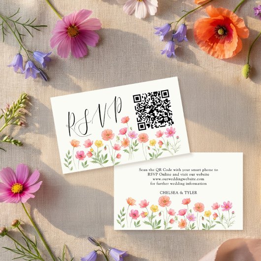 Carte D'accompagnement Pink Orange Floral Wedding RSVP QR Code