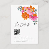 Carte D'accompagnement Pink Orange Modern Script QR Code Détails du Maria (Devant)