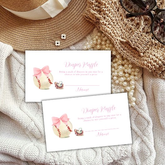 Carte D'accompagnement Pink Pacifier Baseball Diaper Raffle Baby Shower