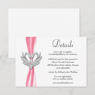 Carte D'accompagnement Pink Ribbon Silver Swans Détails du Mariage