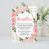Carte D'accompagnement Pink Roses Floral Wedding Reception (Debout devant)