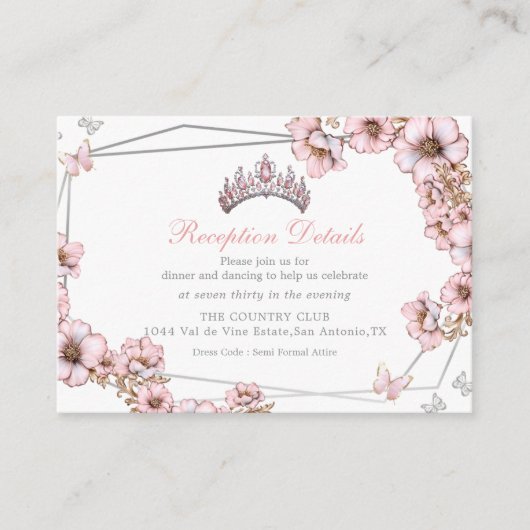 Carte D'accompagnement Pink Silver Tiara Butterfly Enclosure Card (Devant)