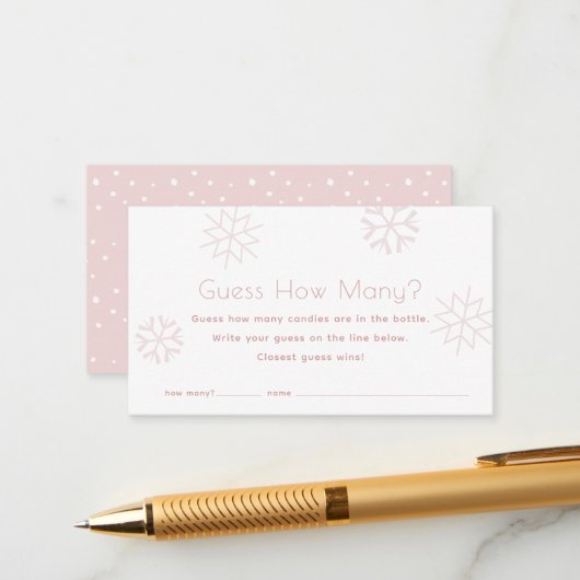 Carte D'accompagnement Pink Snowflakes Devine Combien De Baby showers Jeu (Devant/Arrière en situation)