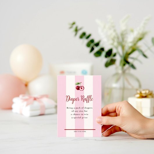 Carte D'accompagnement Pink Stripe Cherry Accent Diaper Raffle 