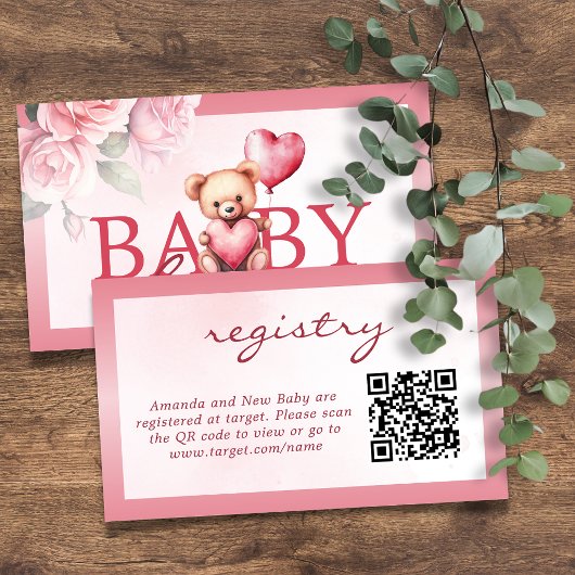 Carte D'accompagnement Pink Valentine Teddy Bear Registry Baby Shower