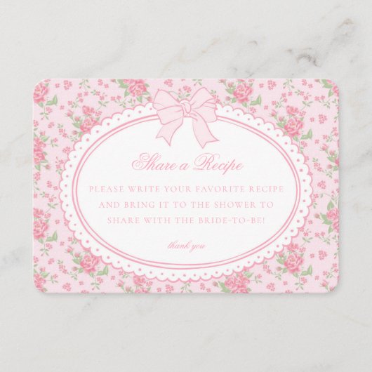 Carte D'accompagnement Pink Vintage Fancy Floral Share Recipe (Devant)