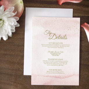 Carte D'accompagnement Pink Watercolor Gold Type Détails du Mariage