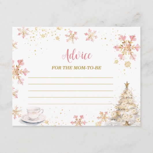 Carte D'accompagnement Pink Winter Tea Party Baby Shower Advice For Mom (Devant)