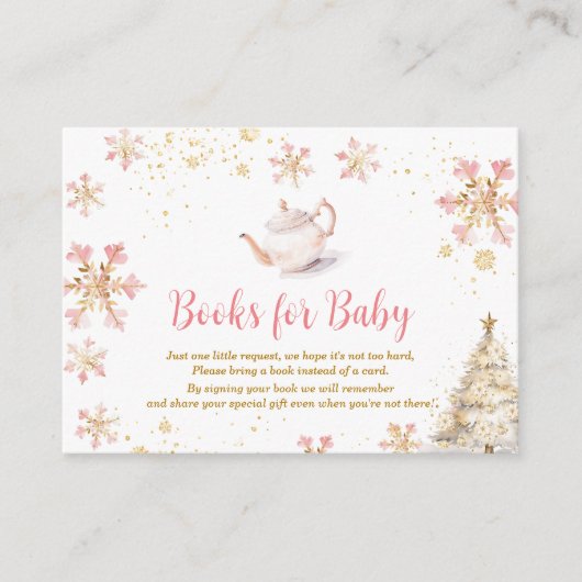 Carte D'accompagnement Pink Winter Tea Party Baby Shower Books for Baby (Devant)