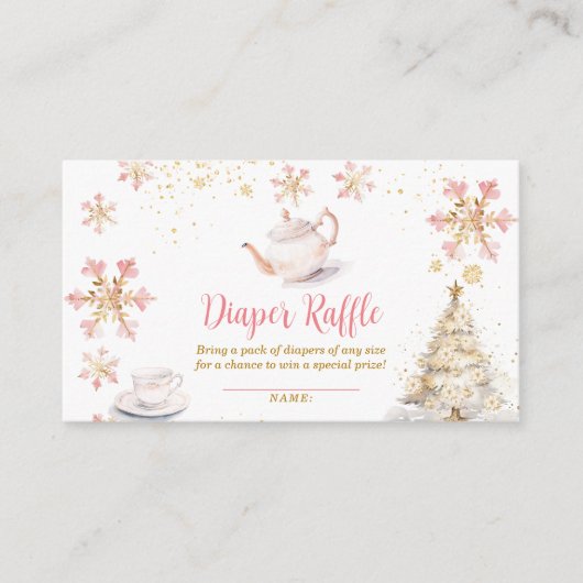 Carte D'accompagnement Pink Winter Tea Party Baby Shower Diaper Raffle (Devant)
