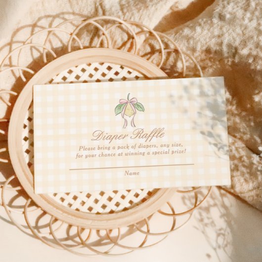 Carte D'accompagnement Pink & Yellow Lemon Bow Diaper Raffle