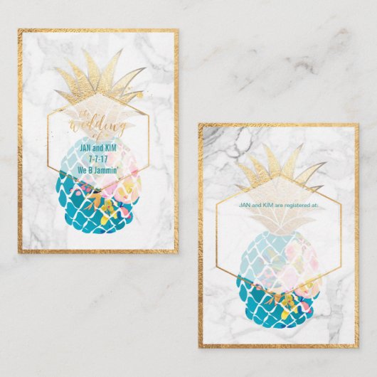Carte D'accompagnement PixDezines Aloha Ananas/Or/Marbre/Boîtier (Devant / Derrière)