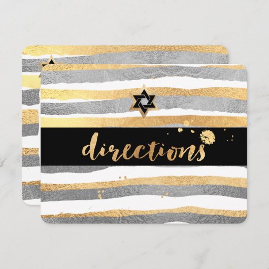 Carte D'accompagnement PixDezines directions/argent/or/rayures/mitzvah (Devant / Derrière)