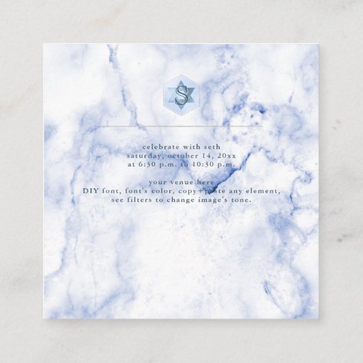 Carte D'accompagnement PixDezines Réception Blue Honeypeb Bar Mitzvah ✡ (Dos)