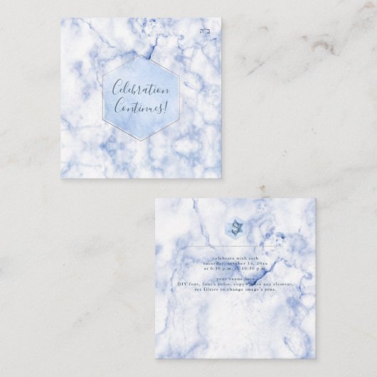 Carte D'accompagnement PixDezines Réception Blue Honeypeb Bar Mitzvah ✡ (Devant / Derrière)