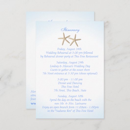 Carte D'accompagnement Plage Blue Hydrangea Mariage Intinéraire (Devant / Derrière)