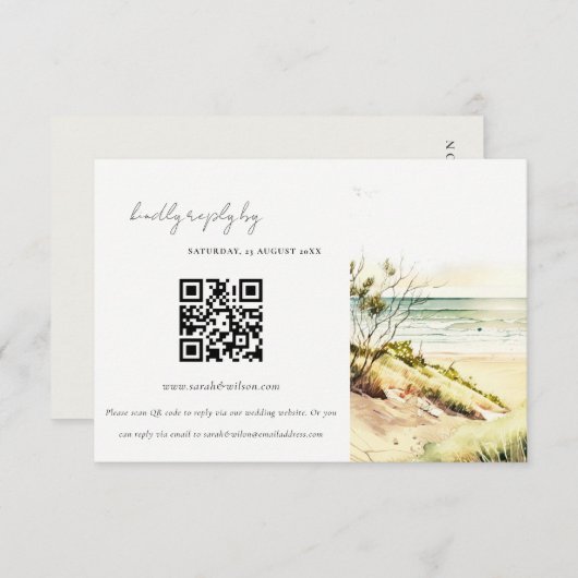 Carte D'accompagnement Plage côtière Sun Seascape Mariage QR Code RSVP (Devant / Derrière)