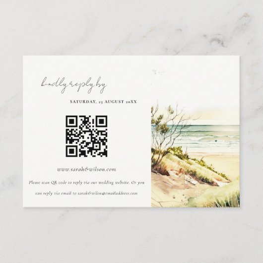 Carte D'accompagnement Plage côtière Sun Seascape Mariage QR Code RSVP (Devant)