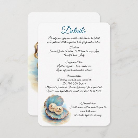 Carte D'accompagnement Plage Mariage Pearls Shell Elégant thème Océan (Devant / Derrière)