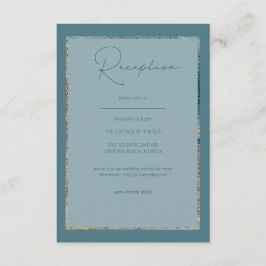 Carte D'accompagnement Plage moderne Abstraite réception Turquoise & or E (Devant)
