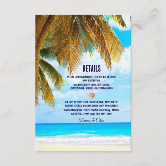 Carte D'accompagnement Plage Palm Trees Océan Destination Mariage (Devant)