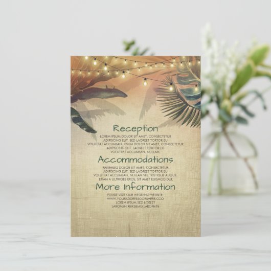 Carte D'accompagnement Plage Palms and Lights Information du Mariage Invi (Debout devant)