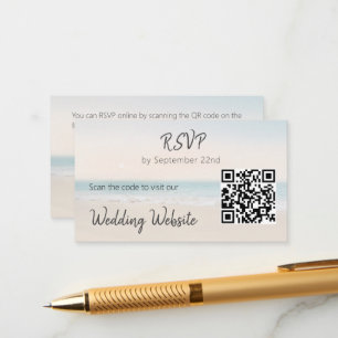 Carte D'accompagnement Plage RSVP avec site Mariage QR Code Enclôture
