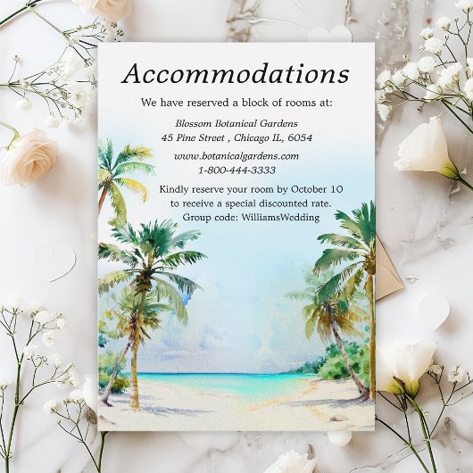Carte D'accompagnement Plage tropicale Destination Mariages Hébergements