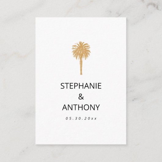 Carte D'accompagnement Plage tropicale Gold Palm Tree Destination Mariage (Dos)