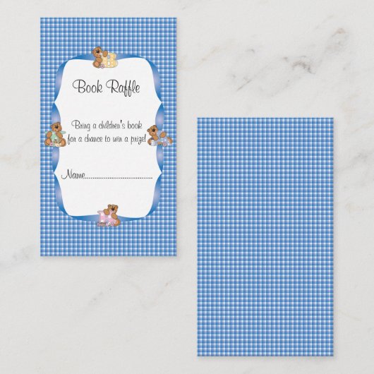 Carte D'accompagnement Plaid bleu avec ours bébé Thème Livre Raffle (Devant / Derrière)