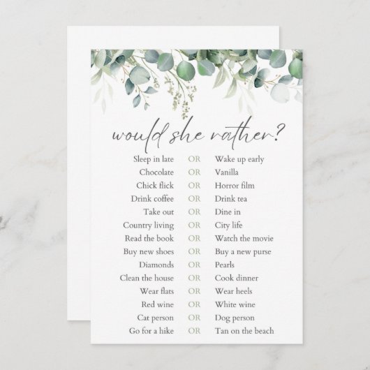 Carte D'accompagnement Plairait-elle à Eucalyptus Fête des mariées jeu (Devant / Derrière)