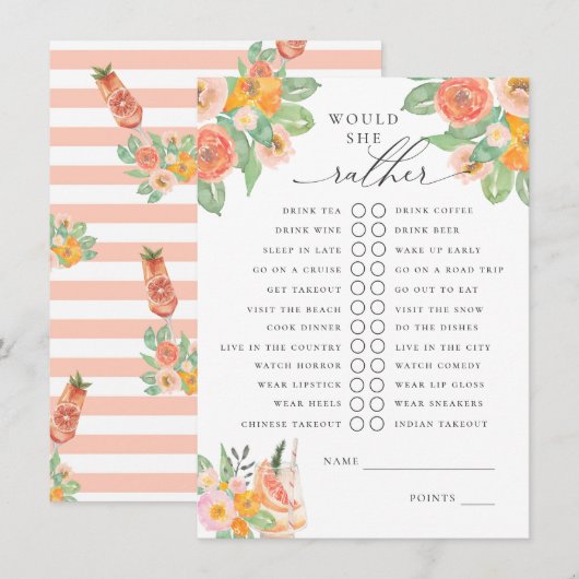 Carte D'accompagnement Plairait-Elle Un Cocktail Lumineux Jeu De Mariage (Devant / Derrière)