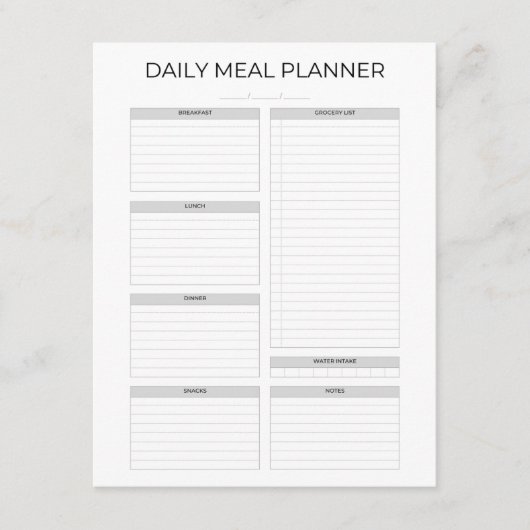 Carte D'accompagnement Planificateur de repas quotidien | Simple Design M (Devant)
