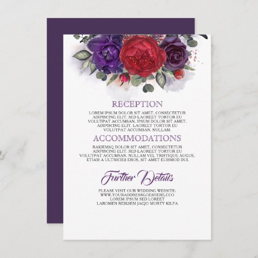 Carte D'accompagnement Plum et Bourgogne Informations sur les Mariages fl (Devant / Derrière)